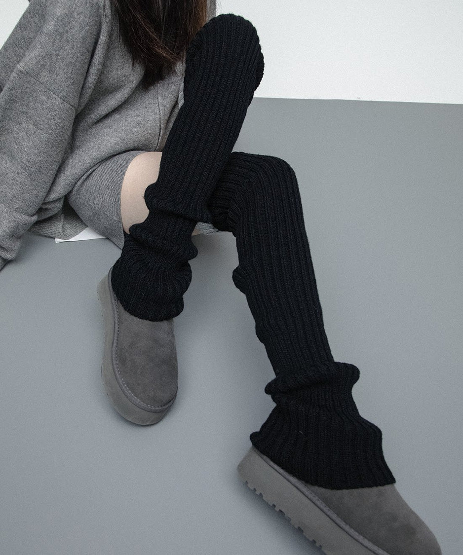 Contrast Cuff Ribbed Leg Warmers