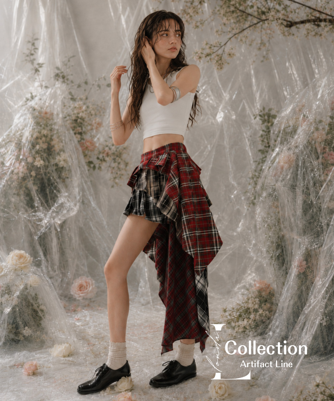 Layered Check Draped Skirt