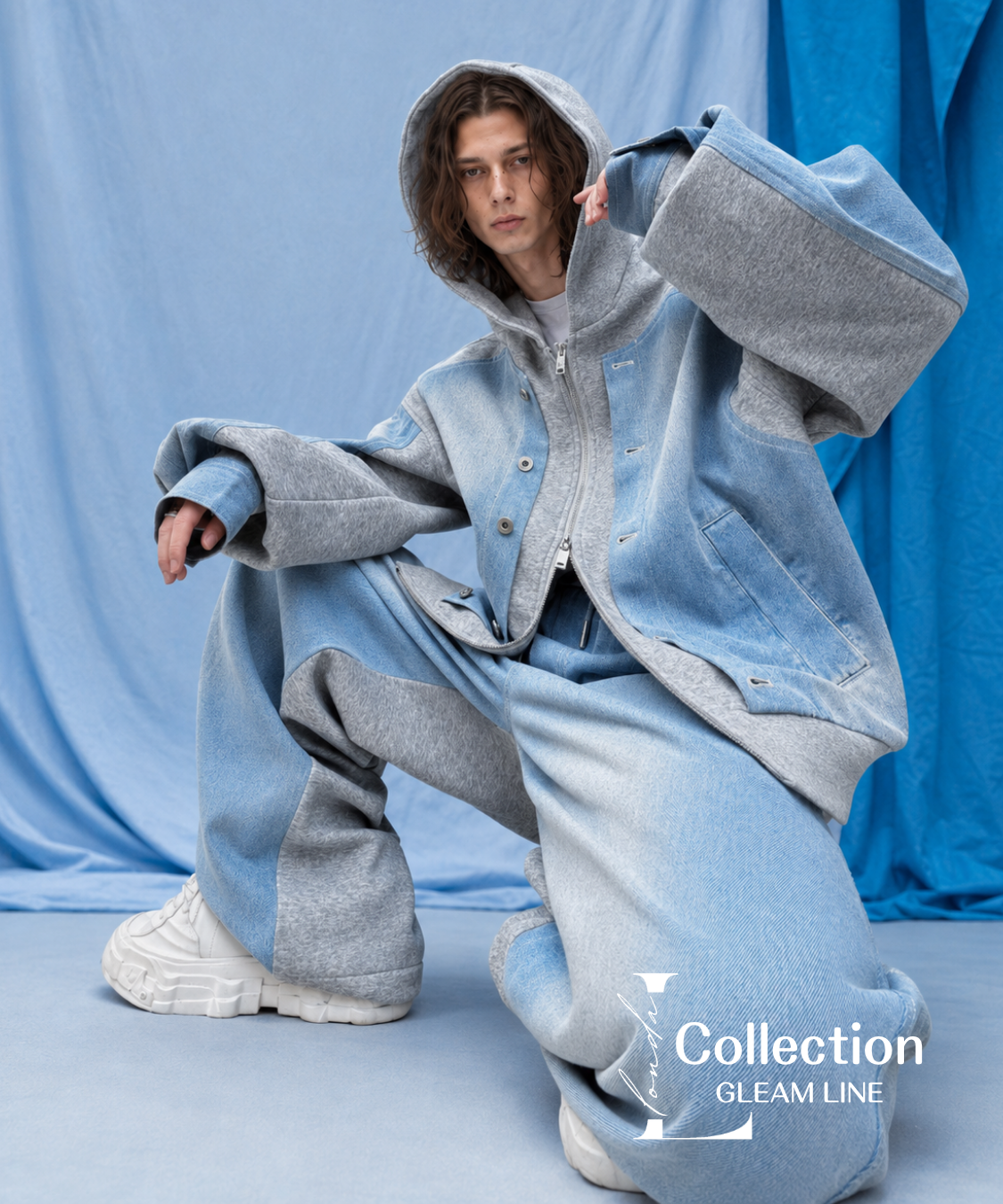Gradient Panel Hoodie＆Wide Pants Co-ord