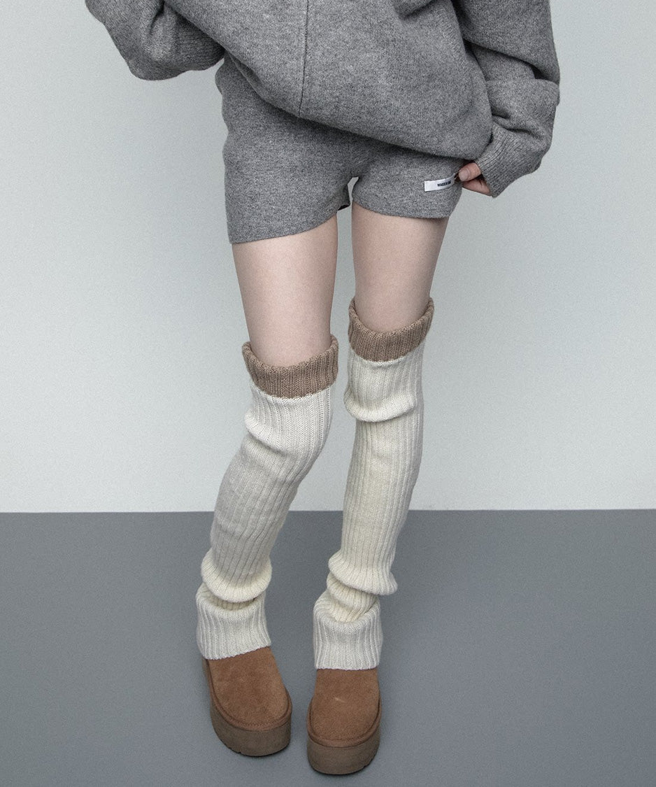 Contrast Cuff Ribbed Leg Warmers