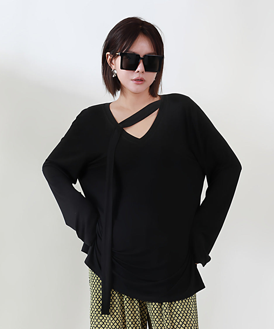 Diagonal Tie Neck Top