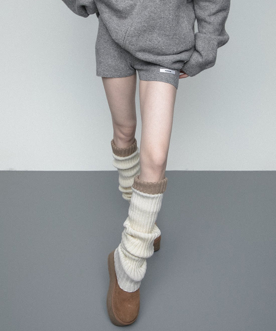 Contrast Cuff Ribbed Leg Warmers