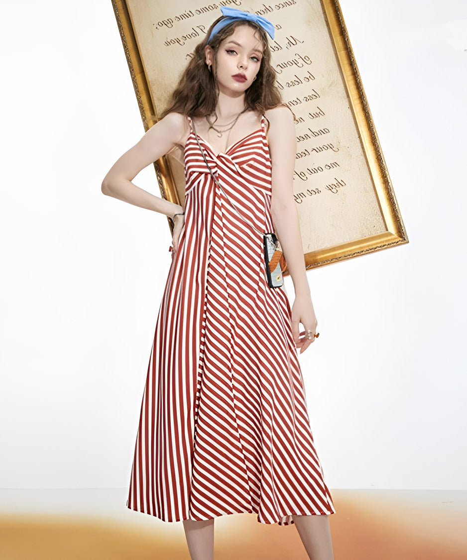 Twist Stripe Midi Dress