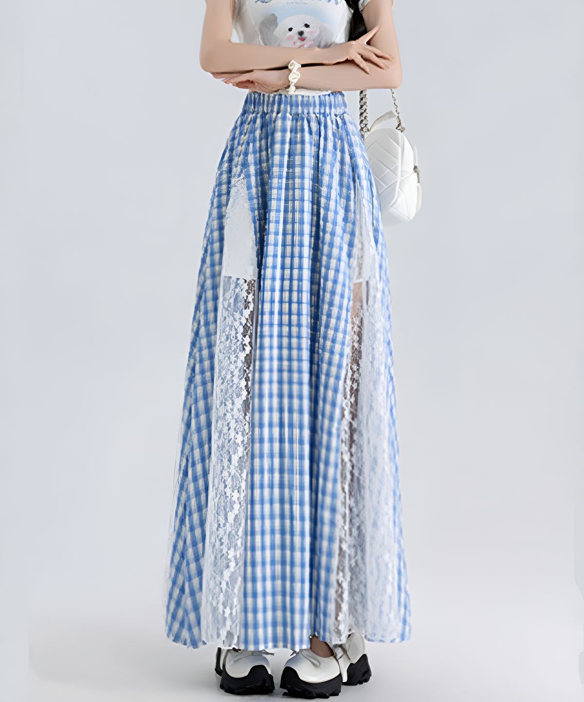 Sky Lace Check Skirt