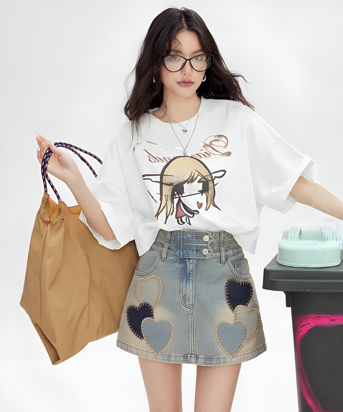 Heart Patch Denim Mini Skirt