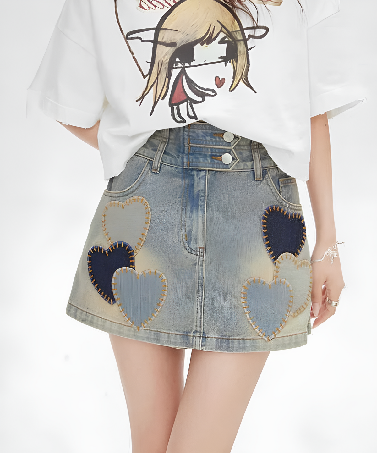 Heart Patch Denim Mini Skirt