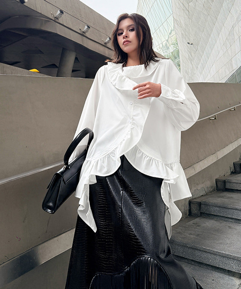 Ruffle Curve Hem Flare Blouse