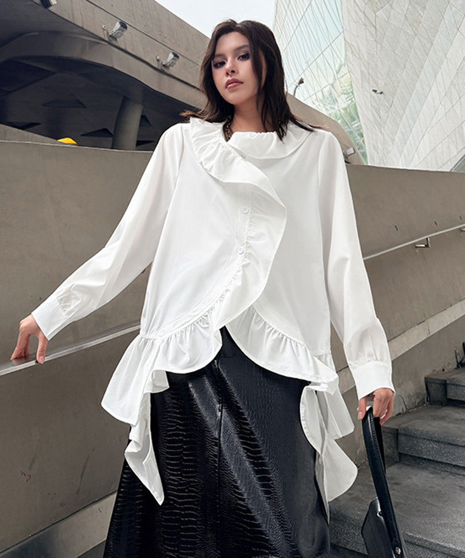 Ruffle Curve Hem Flare Blouse