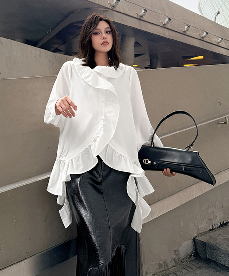 Ruffle Curve Hem Flare Blouse