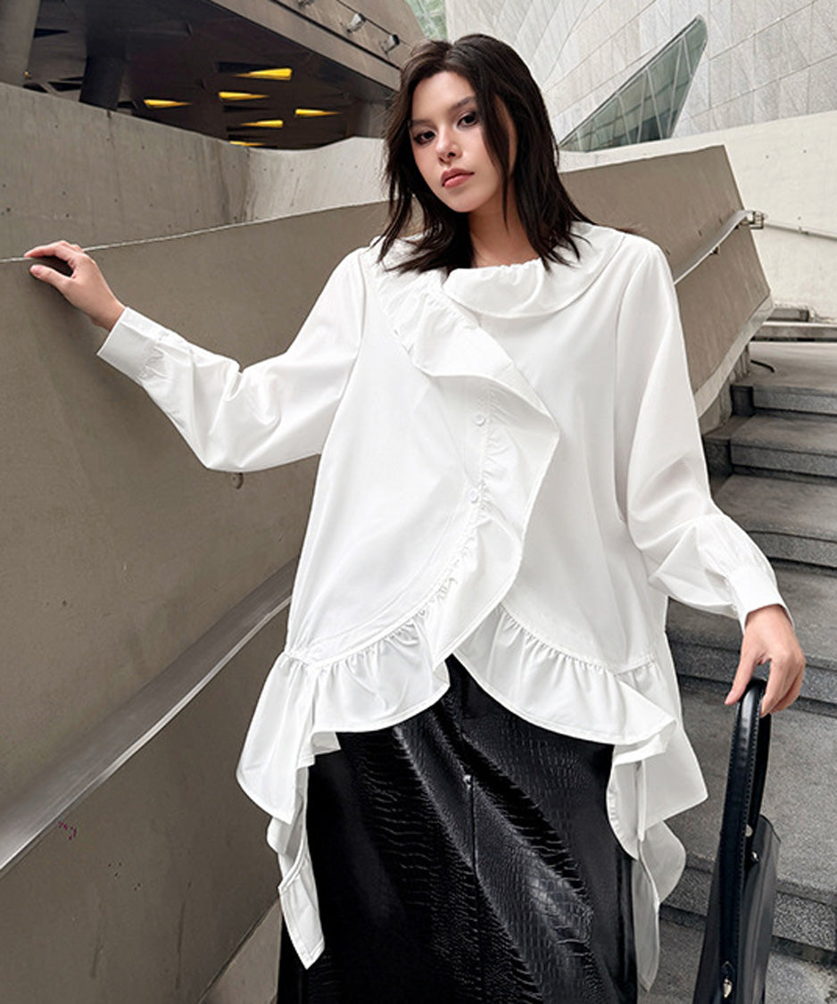 Ruffle Curve Hem Flare Blouse