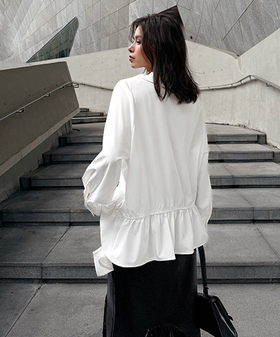 Ruffle Curve Hem Flare Blouse
