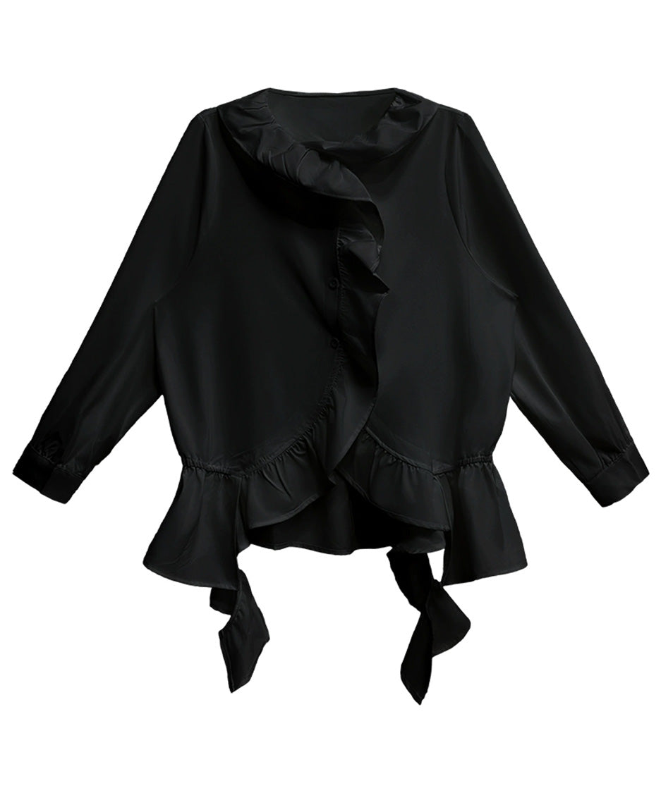 Ruffle Curve Hem Flare Blouse