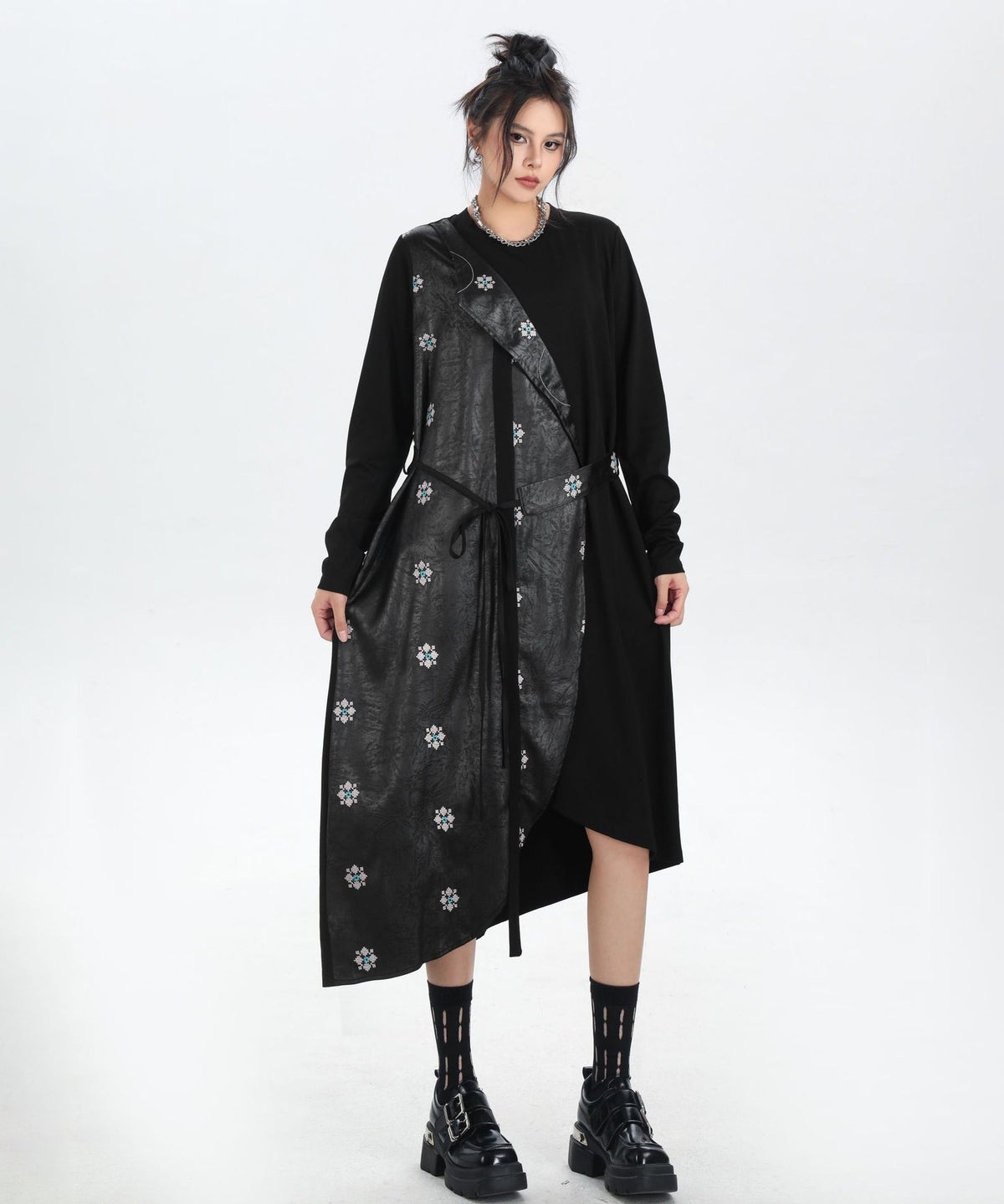 Drape Panel Mixed Texture Dress