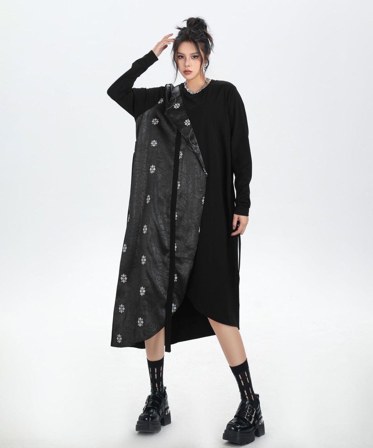 Drape Panel Mixed Texture Dress