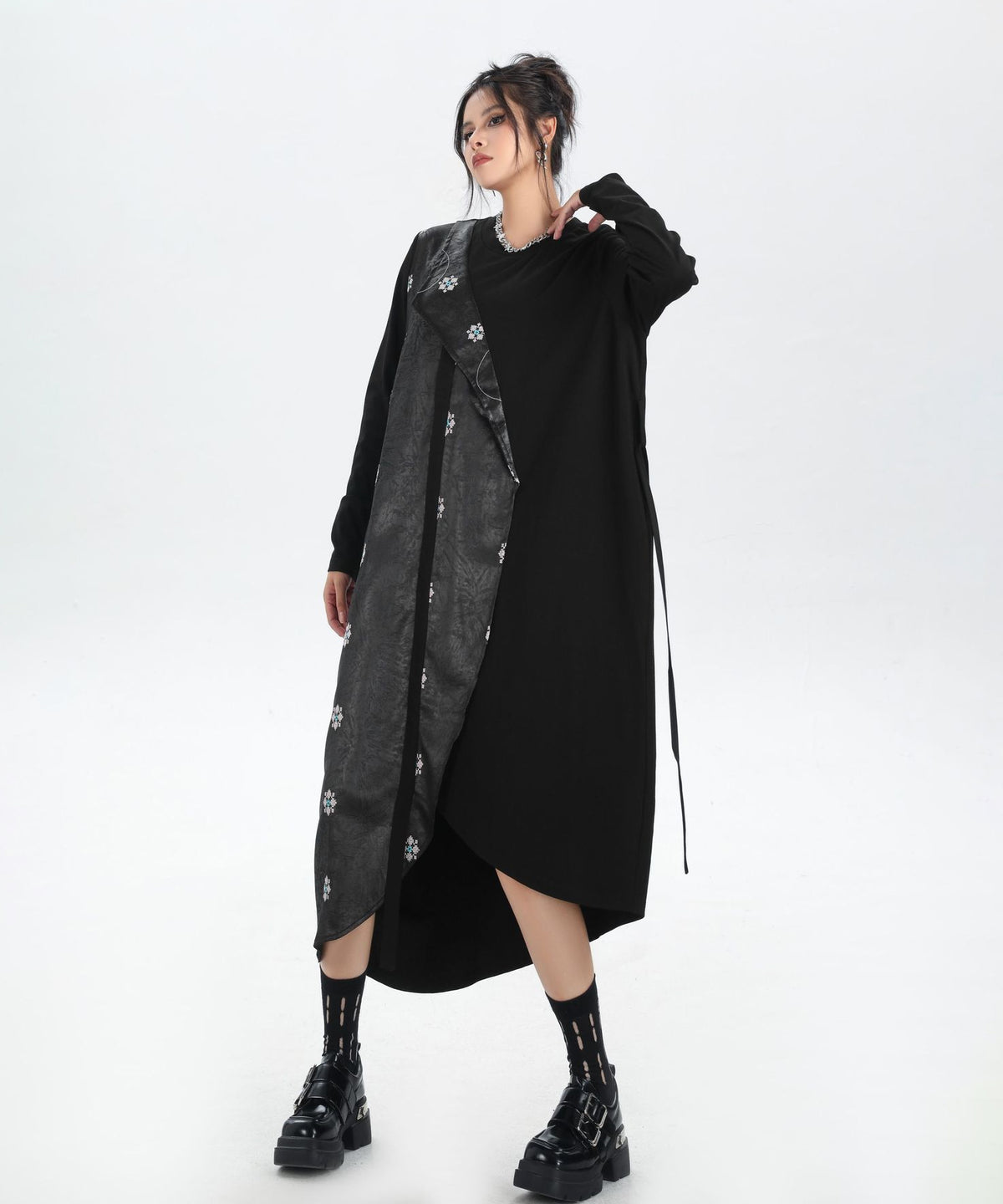 Drape Panel Mixed Texture Dress