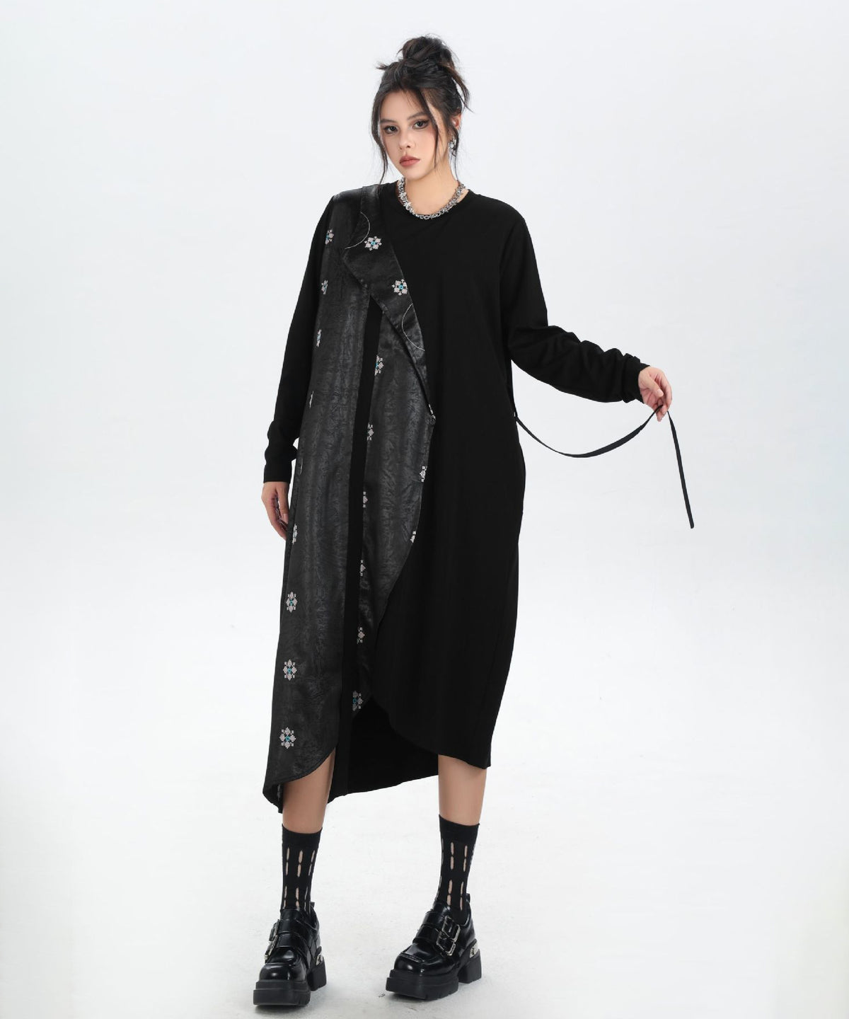 Drape Panel Mixed Texture Dress