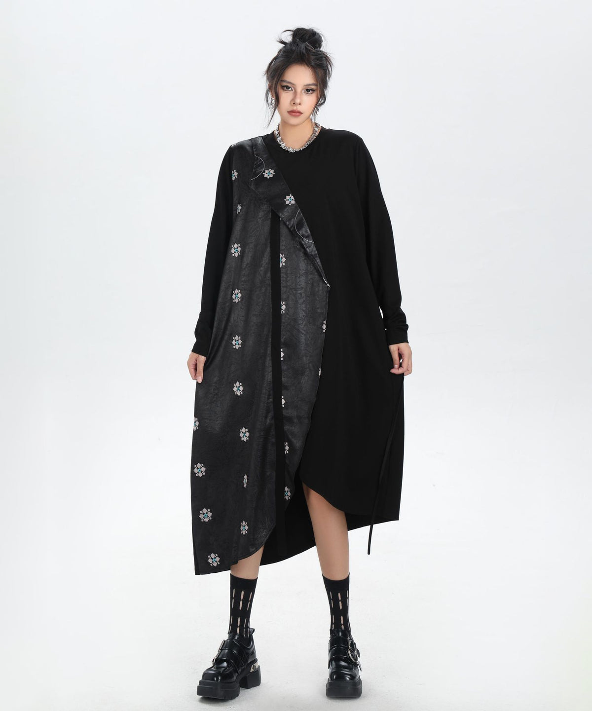 Drape Panel Mixed Texture Dress