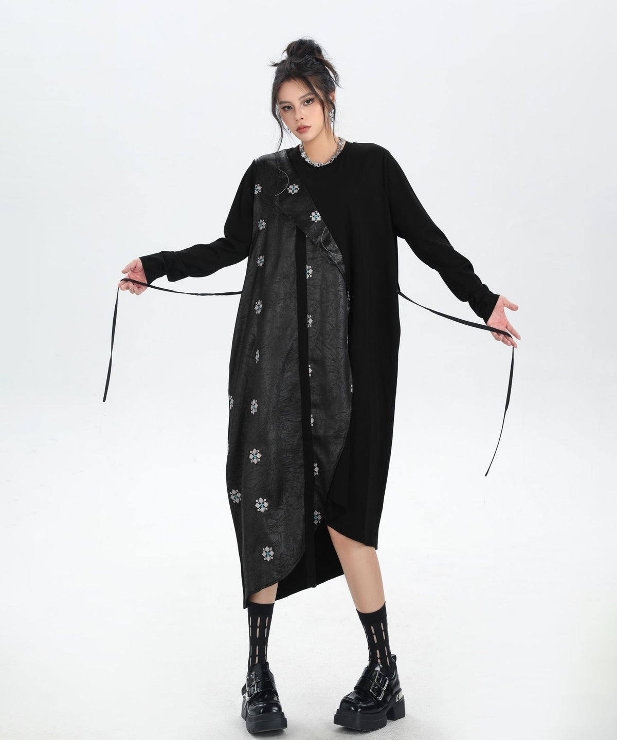Drape Panel Mixed Texture Dress