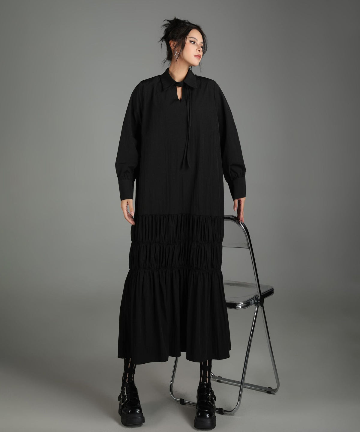 Ruched Tier Long Shirt Dress