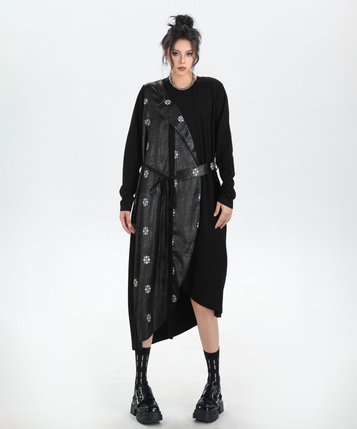 Drape Panel Mixed Texture Dress