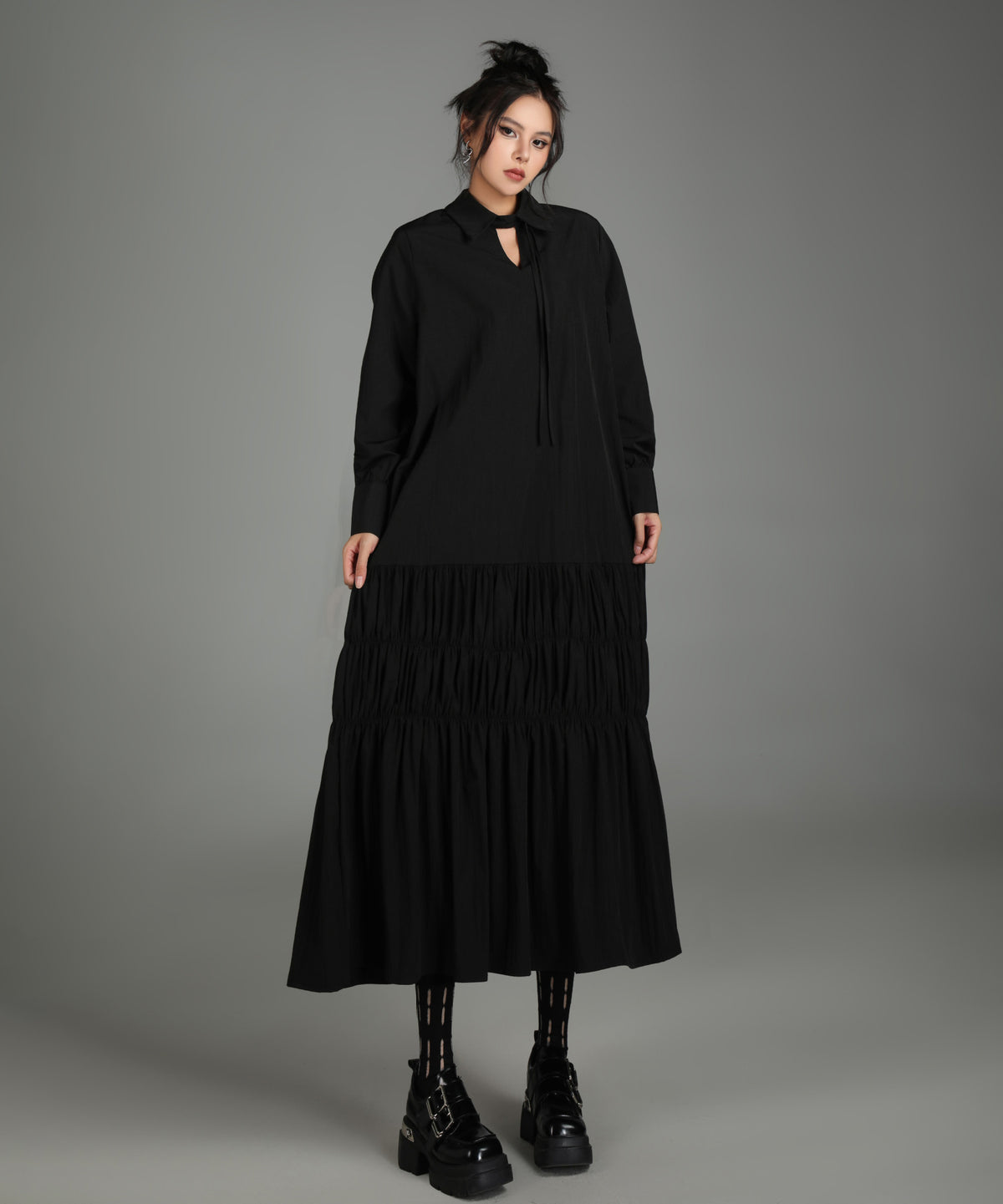 Ruched Tier Long Shirt Dress