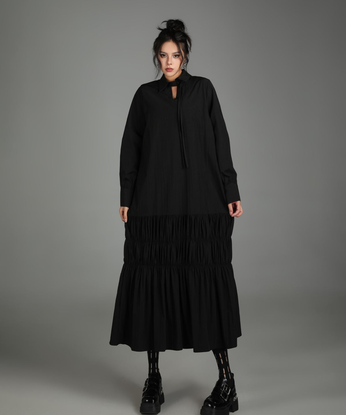 Ruched Tier Long Shirt Dress