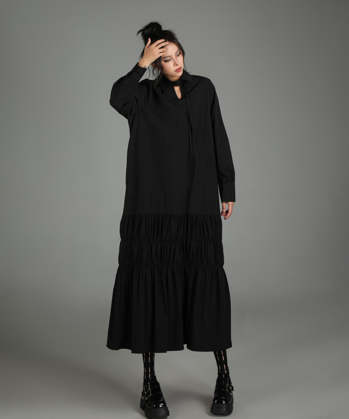 Ruched Tier Long Shirt Dress