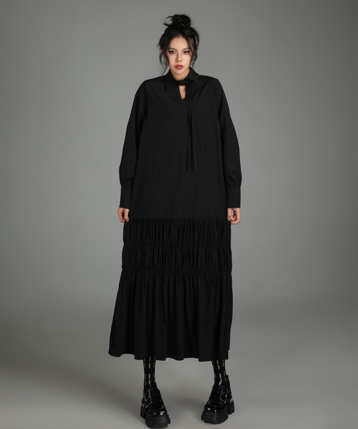 Ruched Tier Long Shirt Dress