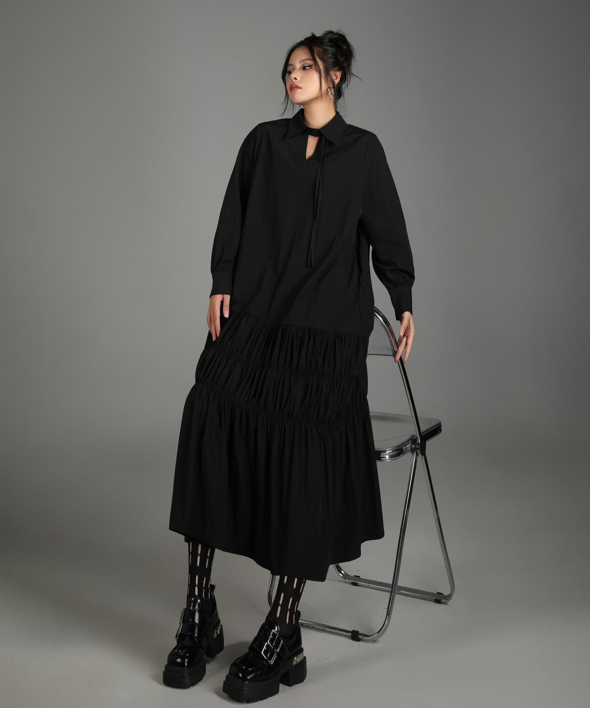 Ruched Tier Long Shirt Dress