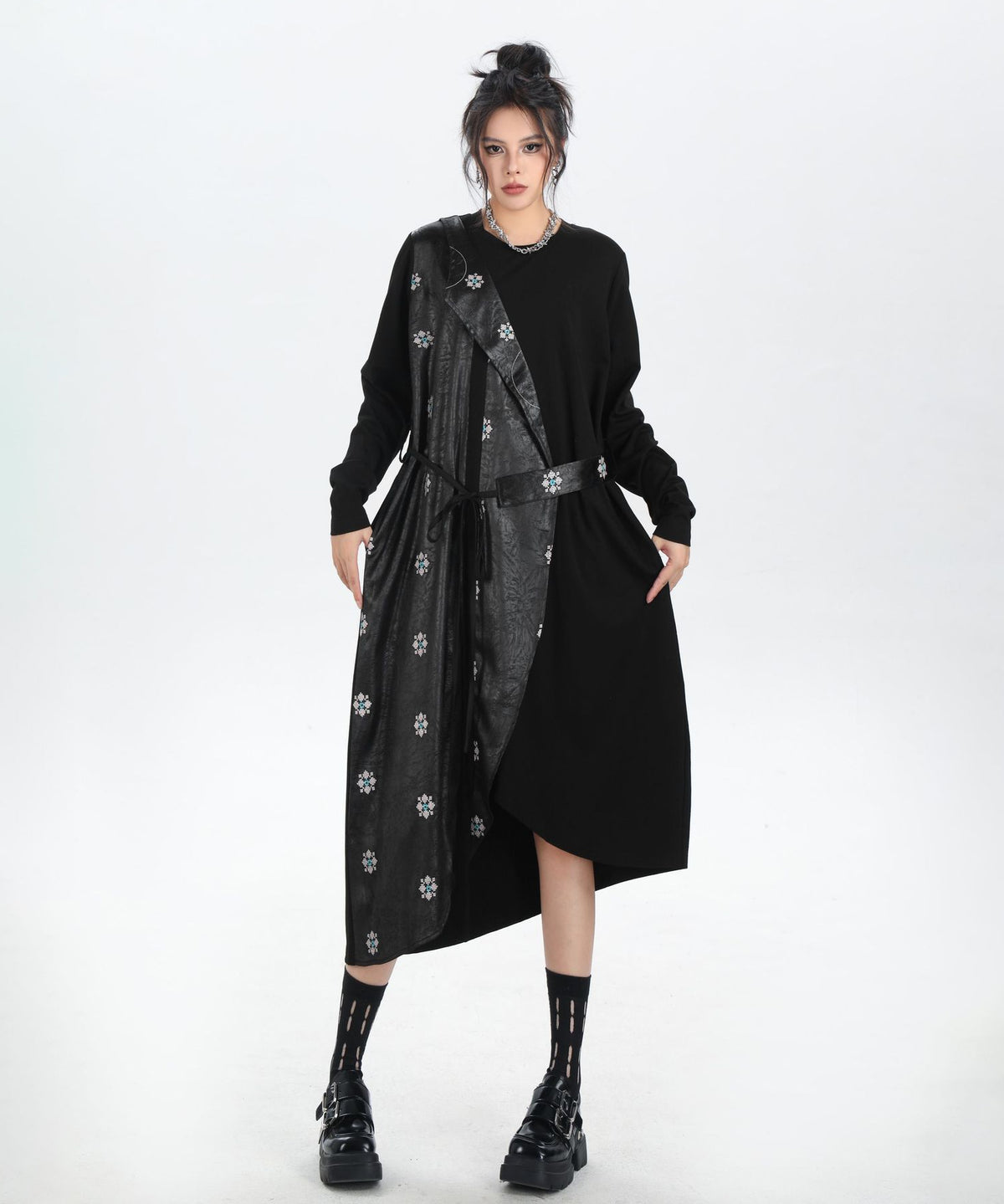 Drape Panel Mixed Texture Dress