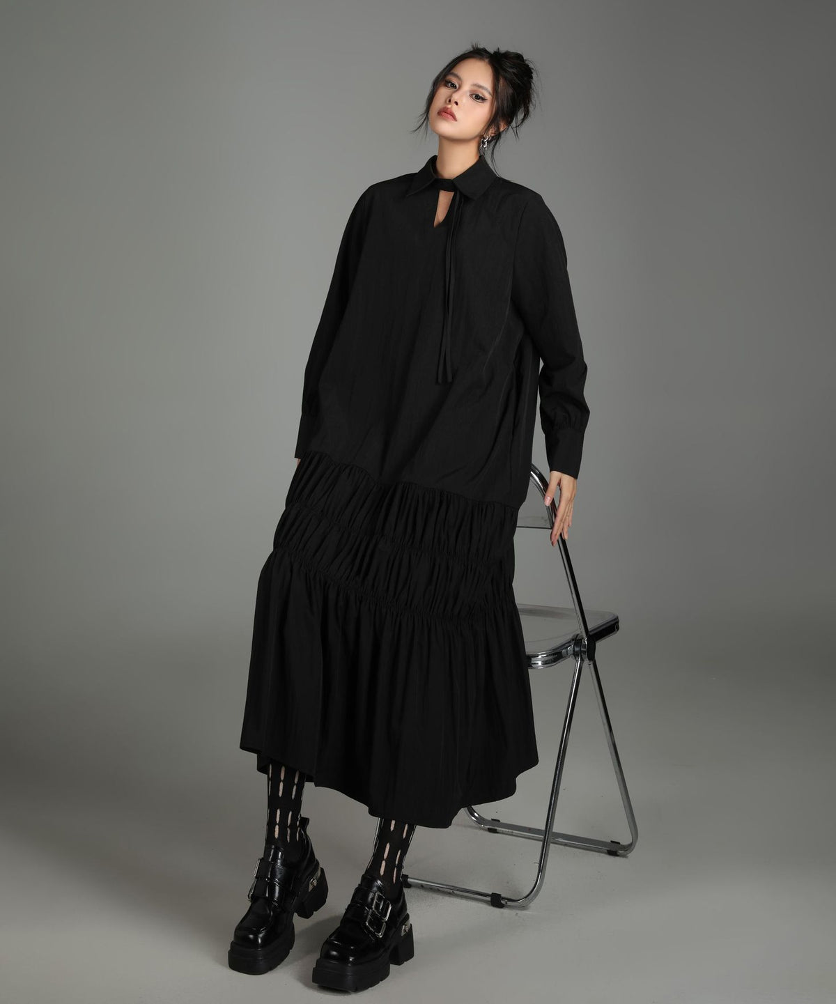 Ruched Tier Long Shirt Dress