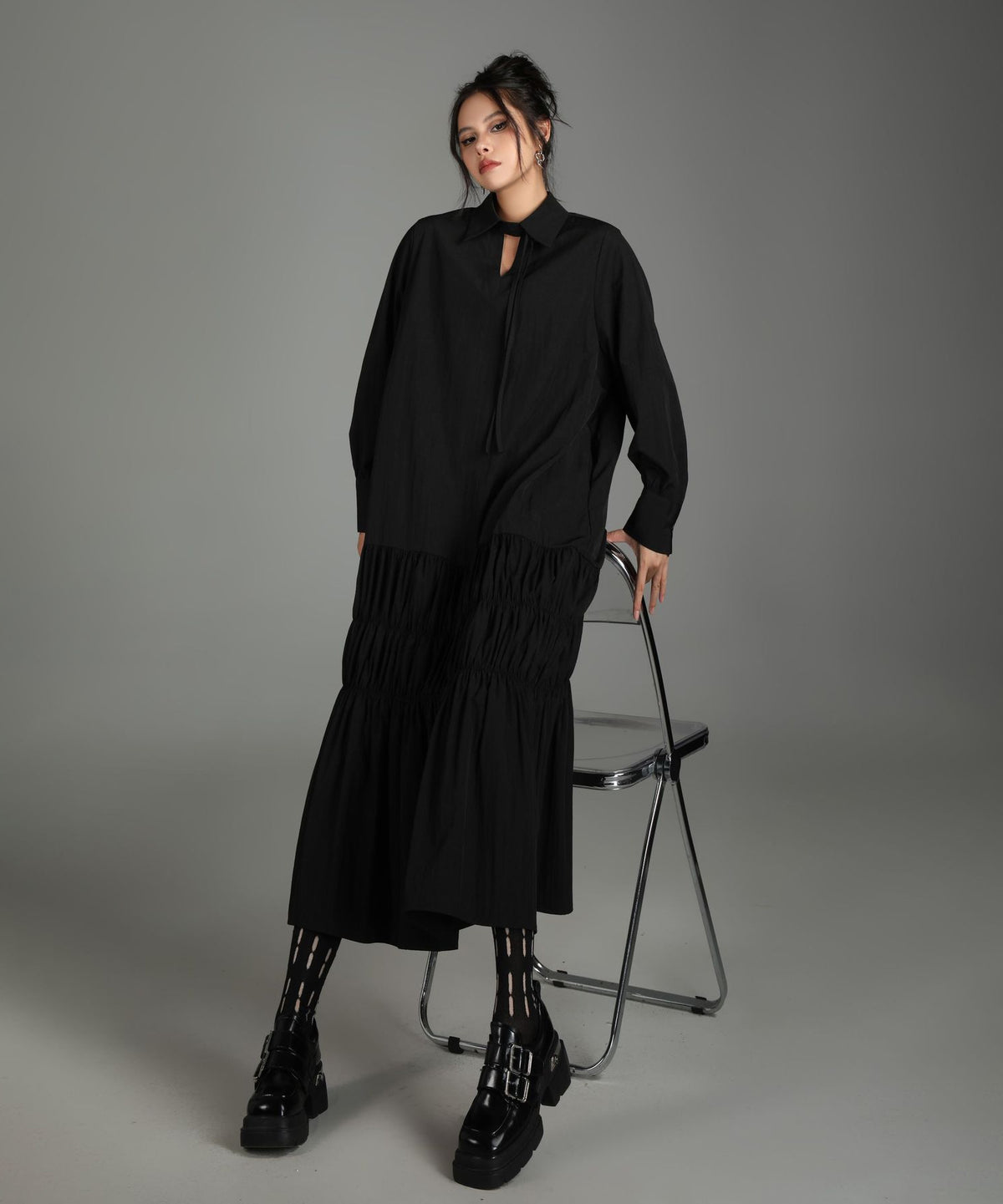 Ruched Tier Long Shirt Dress