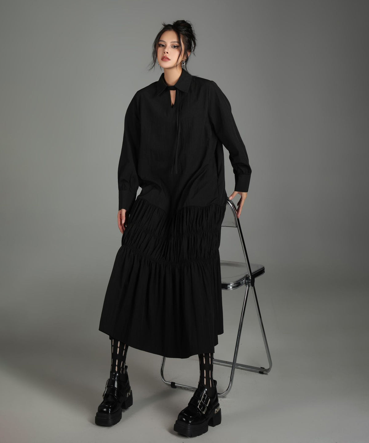Ruched Tier Long Shirt Dress