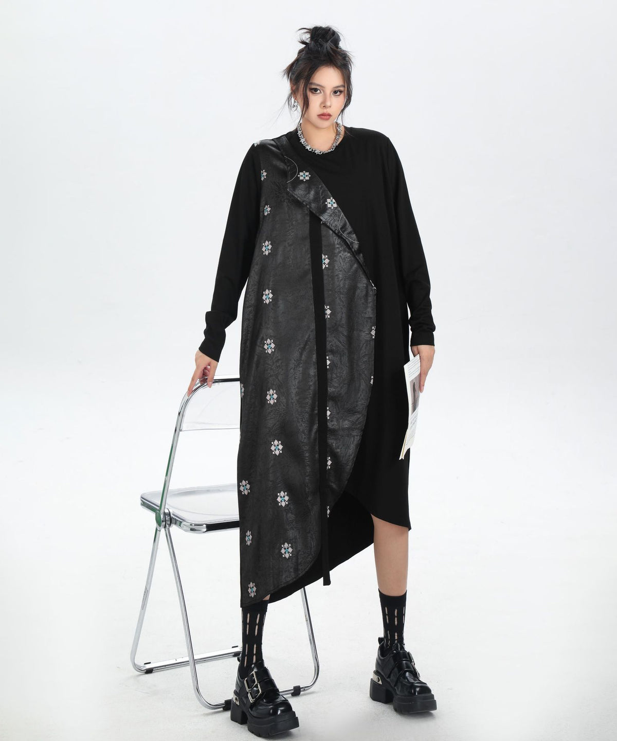 Drape Panel Mixed Texture Dress
