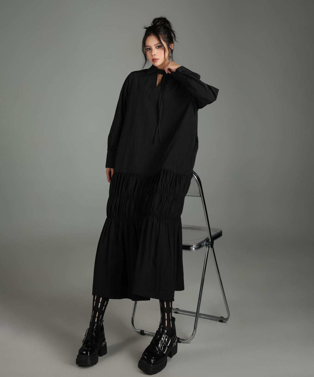 Ruched Tier Long Shirt Dress