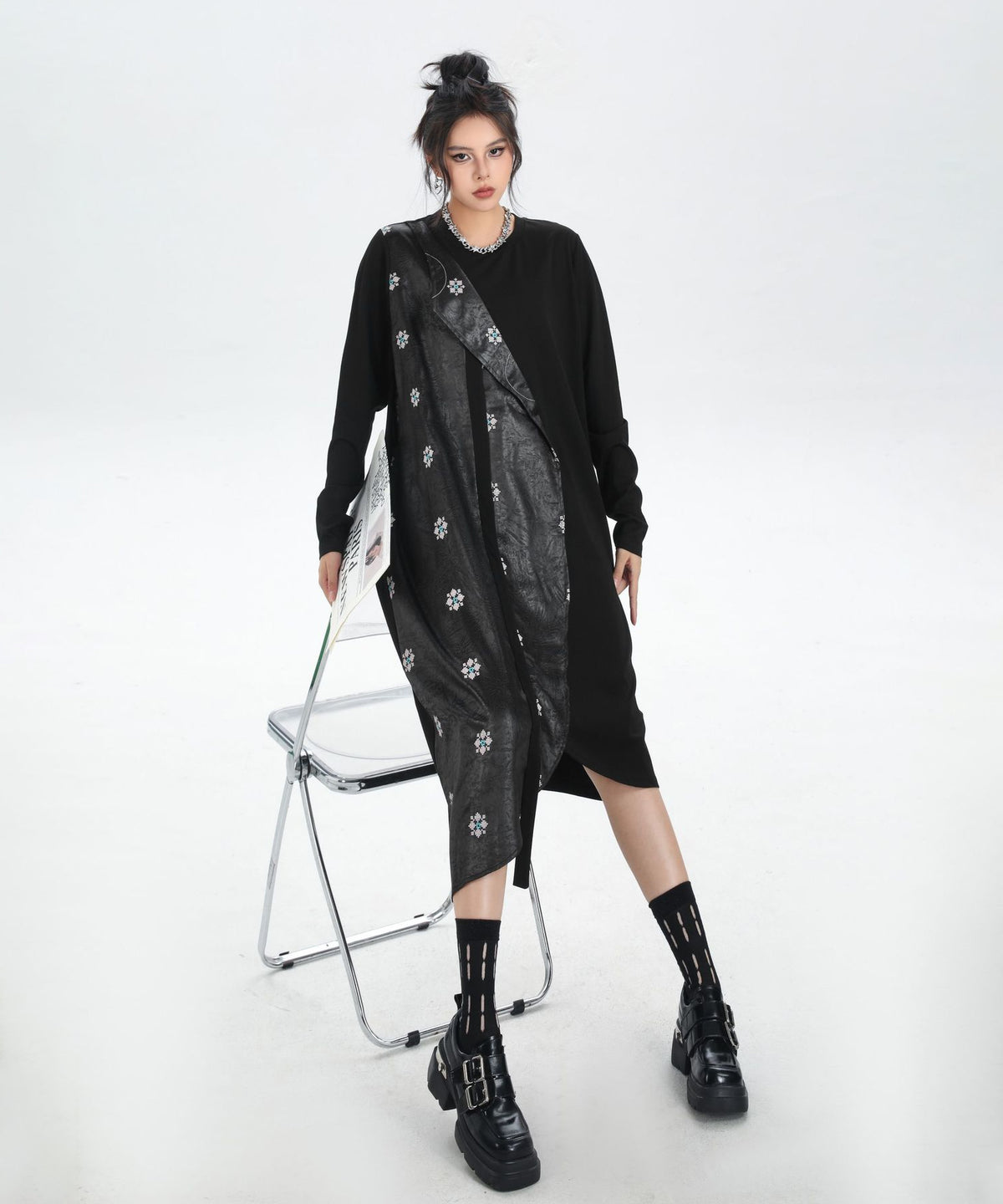 Drape Panel Mixed Texture Dress