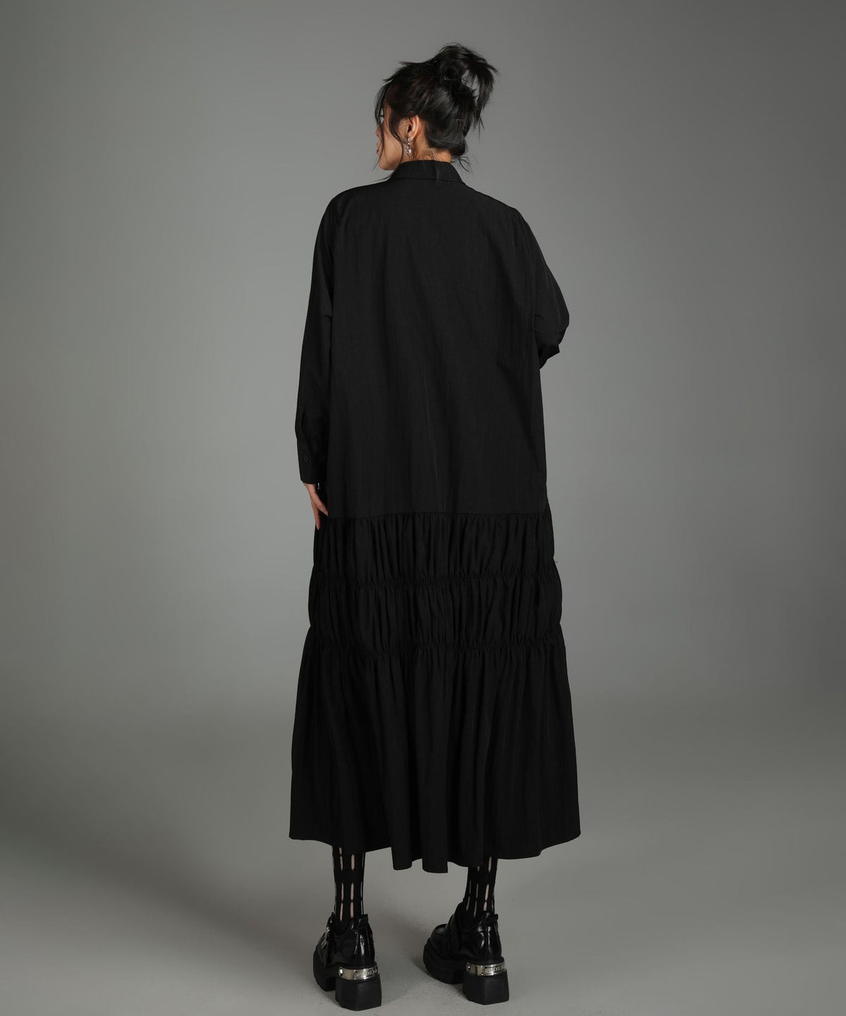 Ruched Tier Long Shirt Dress