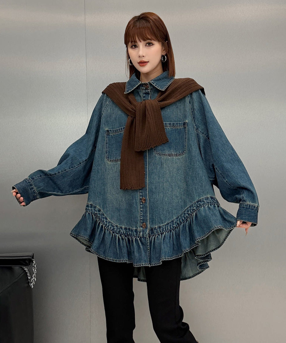 Flounce Denim Shirt Blue 正面