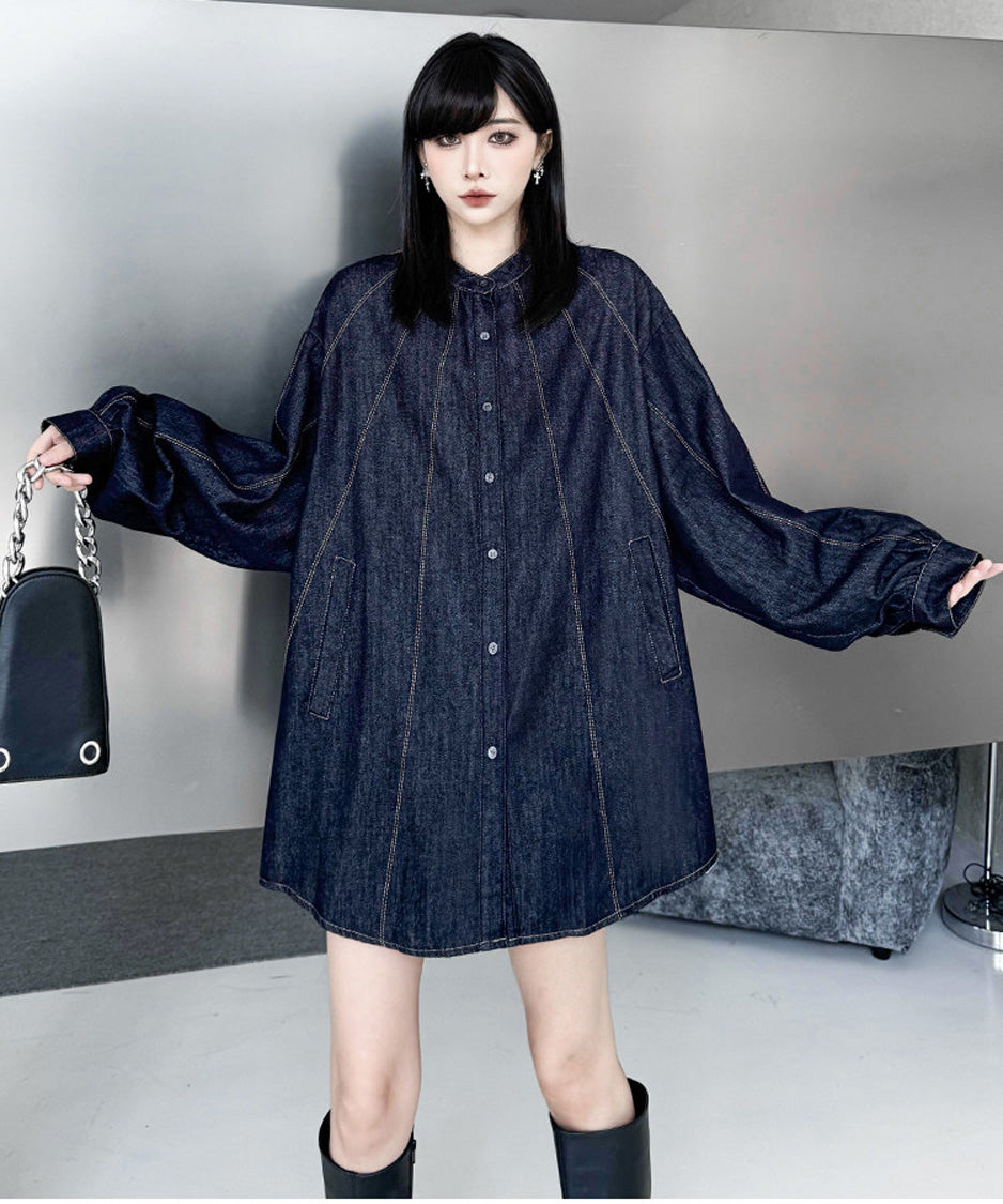 Ray Stitch Denim Shirt Blue アップ