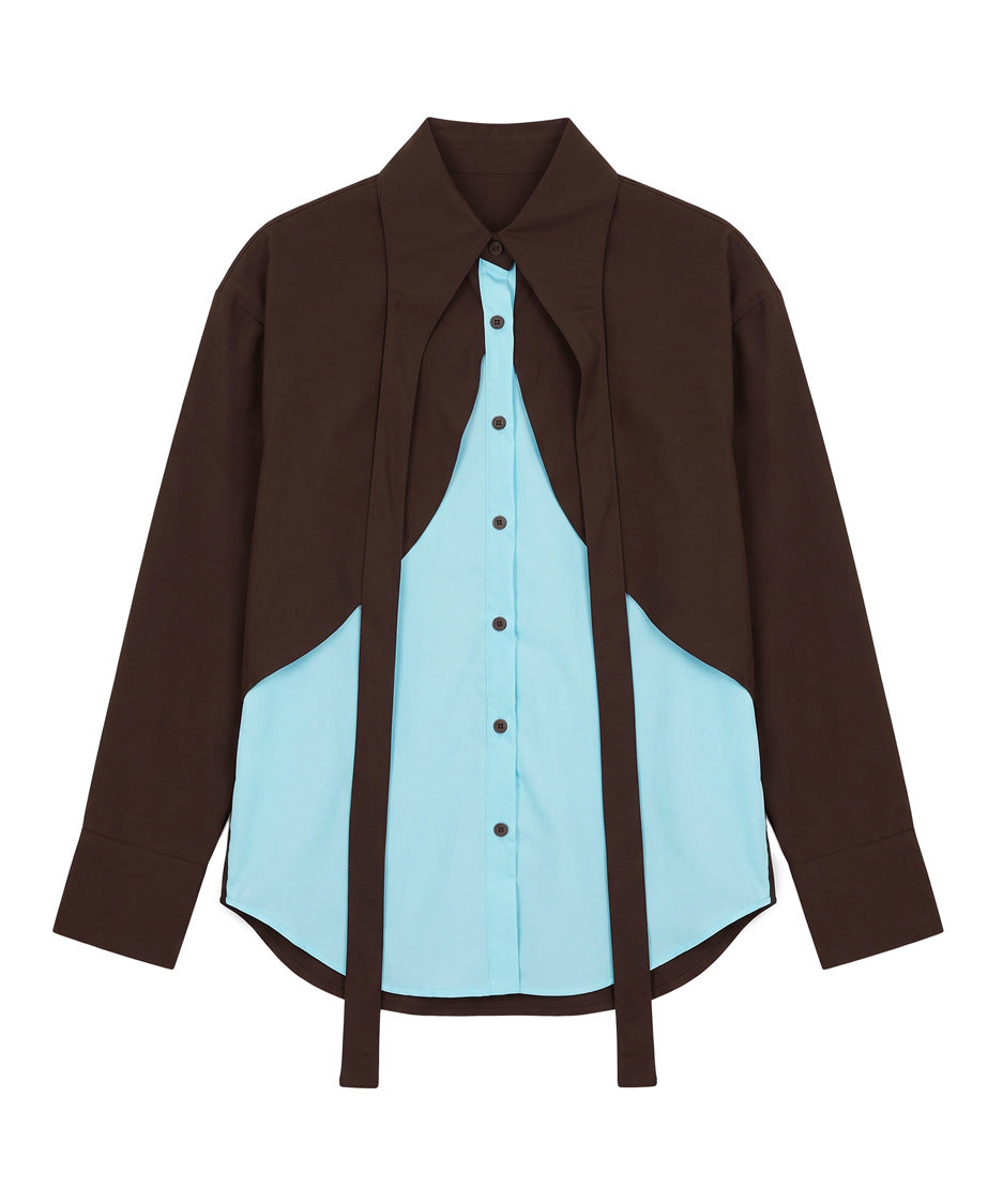 BA-1021 Blue & Brown blouse