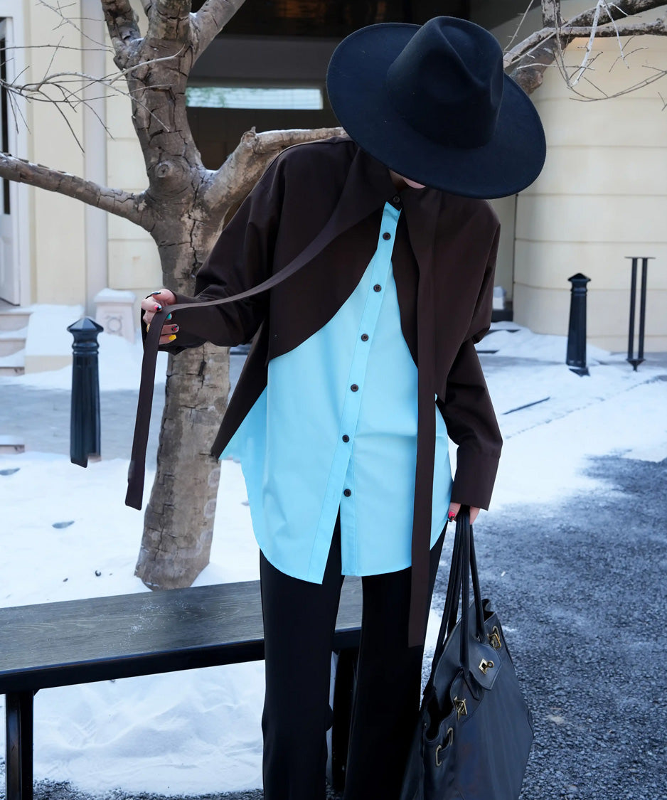 BA-1021 Blue & Brown blouse