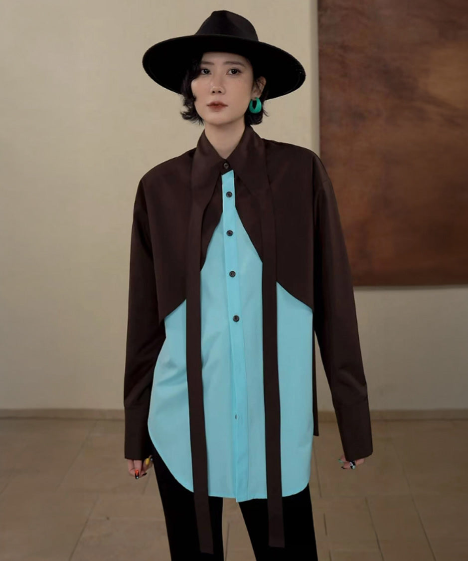 BA-1021 Blue & Brown blouse