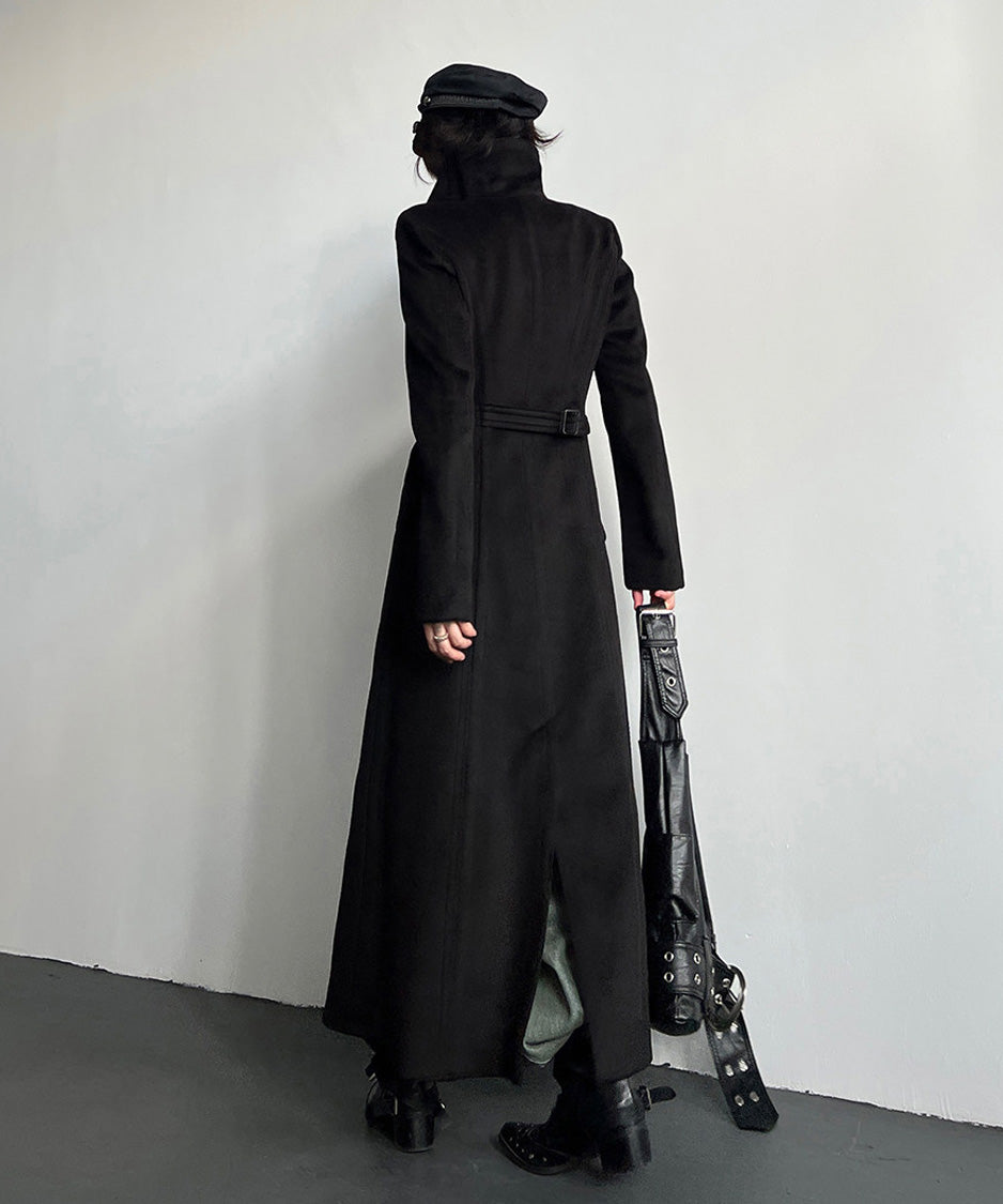 CA-454 ブラックロングコート 後ろ姿