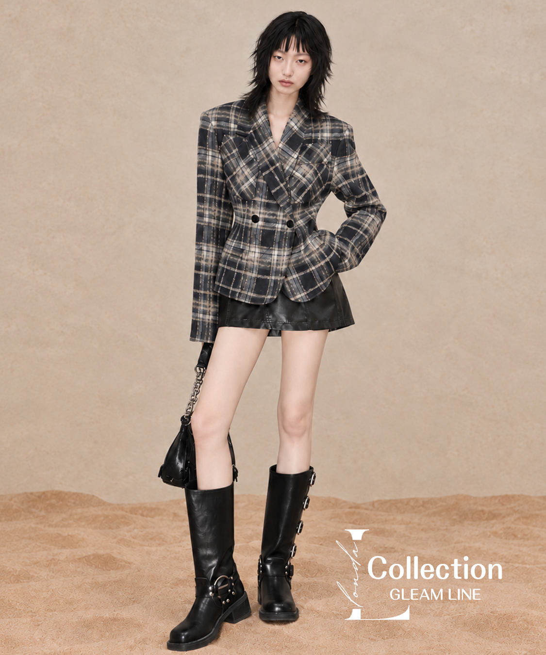 Avelin Check Jacket – Gray, front view