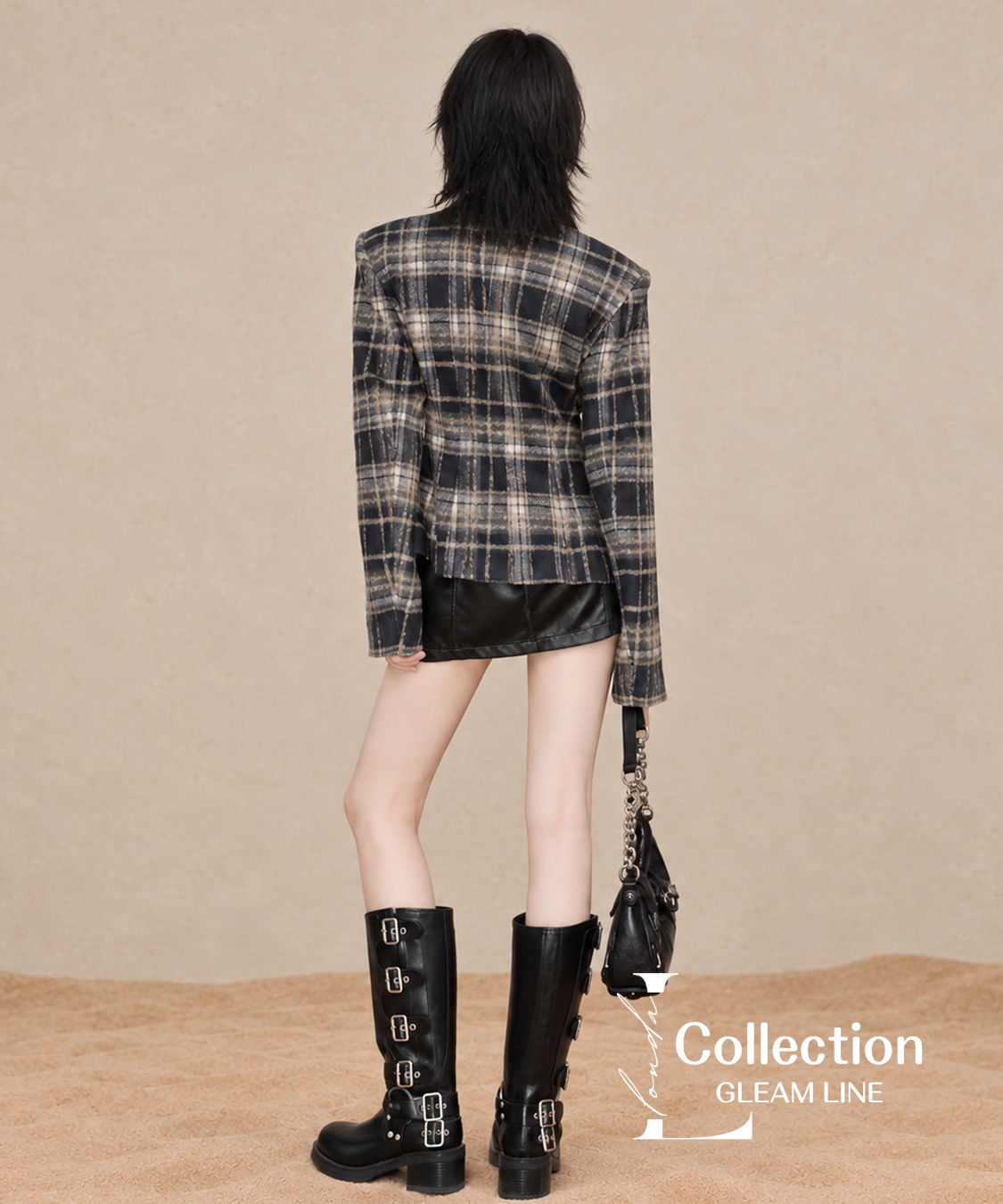 Avelin Check Jacket – Gray, back view