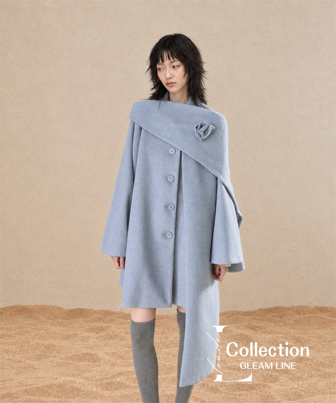 Roselle Scarf Coat — Blue Gray — detail view 10
