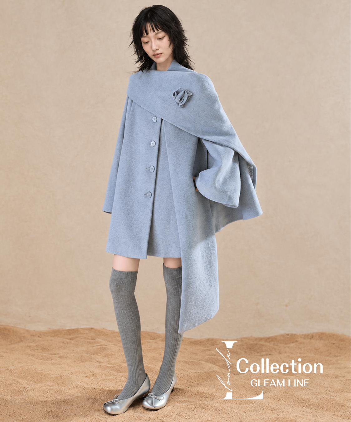 Roselle Scarf Coat — Blue Gray — full view 11