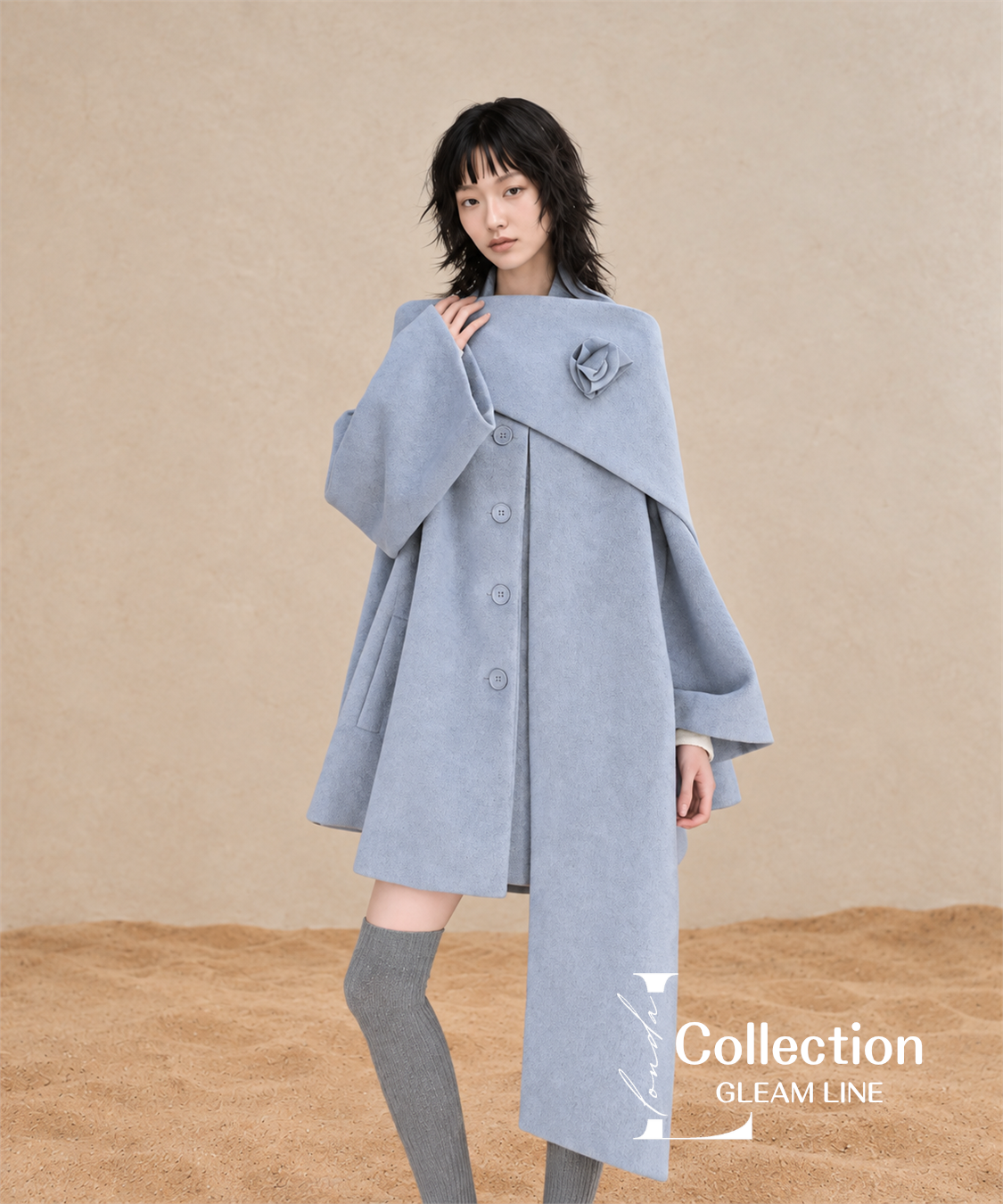Roselle Scarf Coat — Blue Gray — detail view 2
