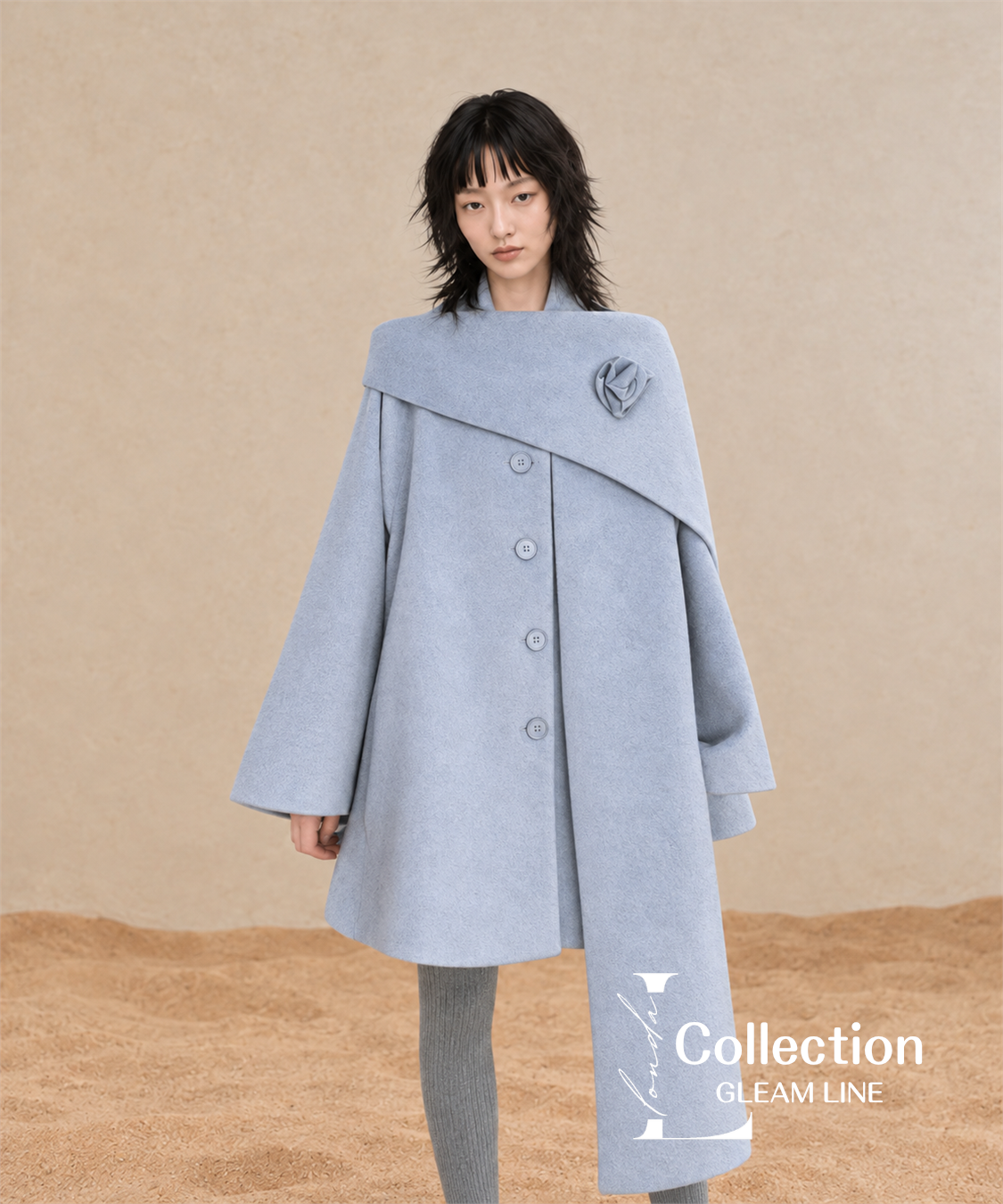 Roselle Scarf Coat — Blue Gray — detail view 3