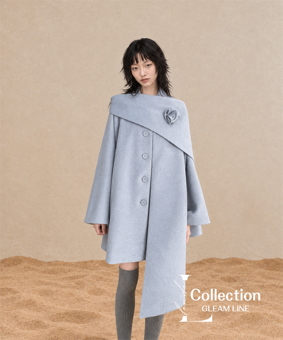 Roselle Scarf Coat — Blue Gray — detail view 4